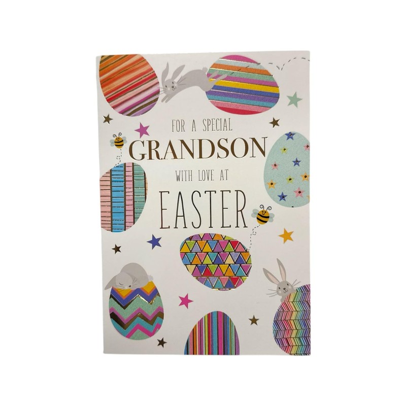 For Grandson Multicoloured Eggs Pattern Design Easter Card