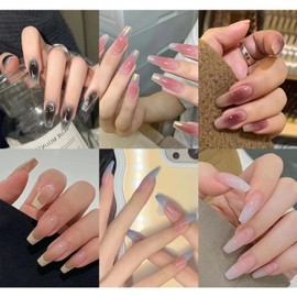 6 Pack (144 pcs) Nail Tips Popular Medium Design, NIUANIUA Short False Nails Cute Coffin Shaped Gluon Nail Set with Nail File for Women Fashion Nails (Gradient Nails)