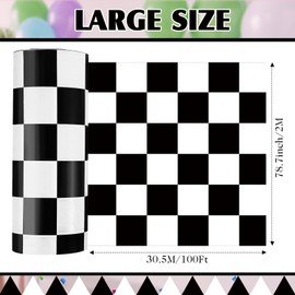 Ctosree 78.7 in x 100 ft Black and White Checkered Tablecloth Roll Plastic Flag Table Cover Race Theme Party Table Cloth for Racing Party Birthday Decoration (Black and White, Checkered)