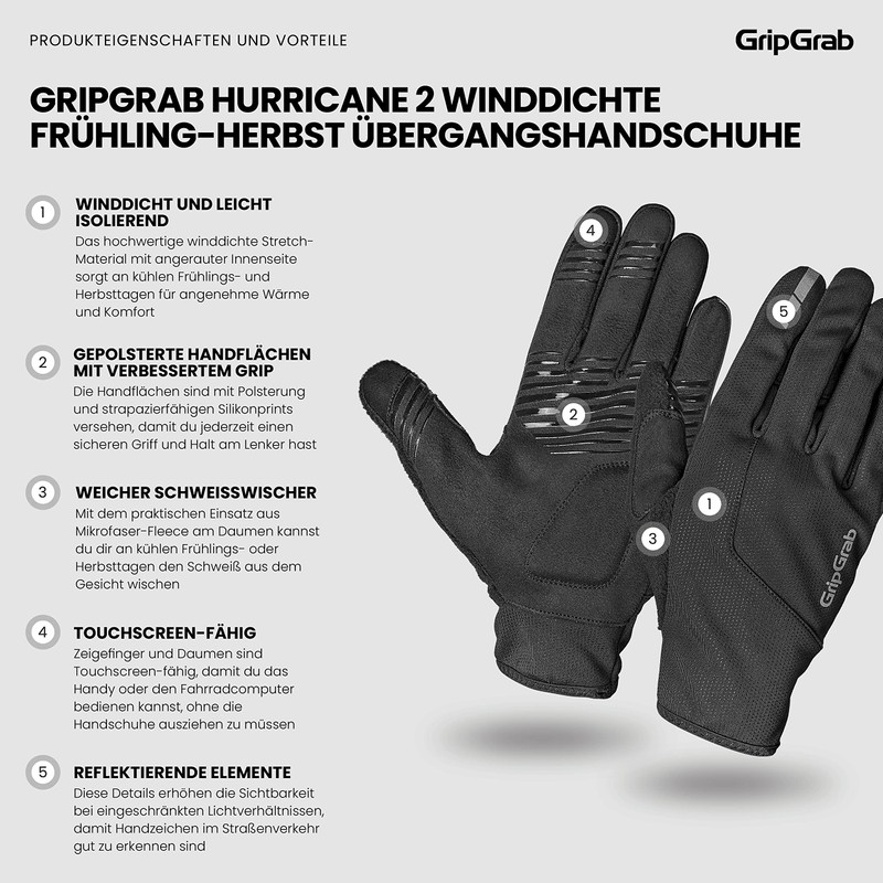 GripGrab Hurricane 2 Windproof Spring Autumn Bicycle Transition Gloves Padded