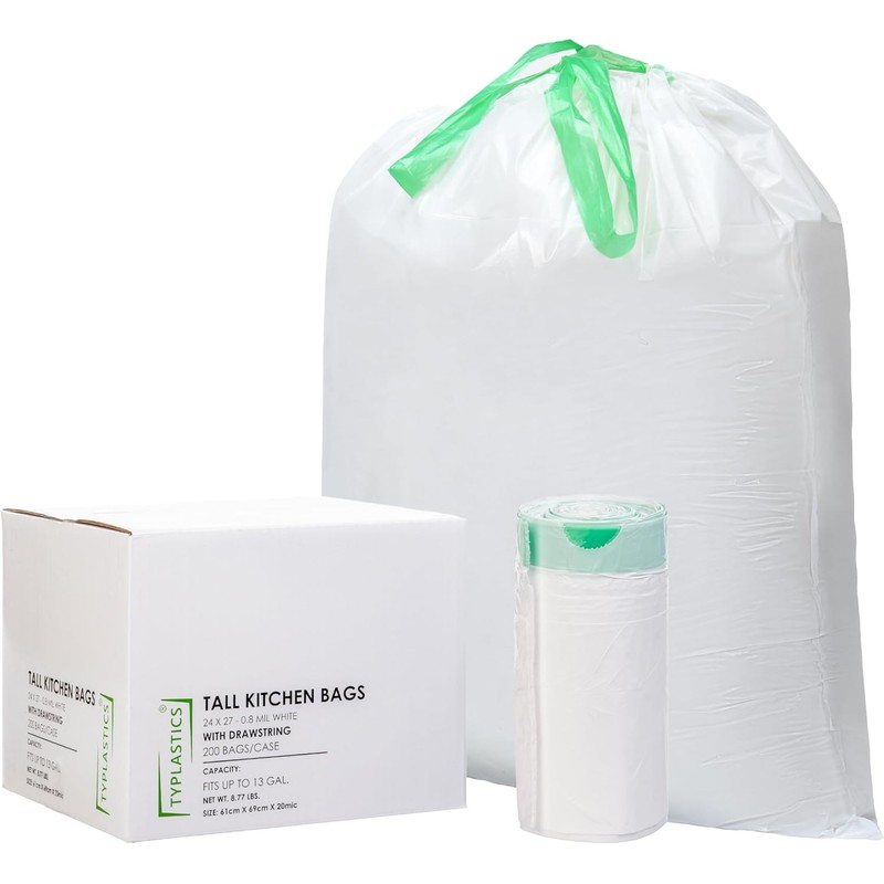 TYPLASTICS Tall Kitchen Drawstring Trash Bags 13 Gallon (200 Count)