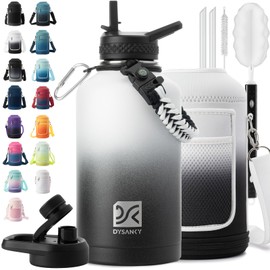 DYSANKY Insulated Water Bottle | Thickened Stainless Steel Vacuum Metal | Portable Sports Half Gallon Large Water Jug for Gym and Hiking with Straw, Carrier Bag, Handle Strap | BPA-Free 64 oz