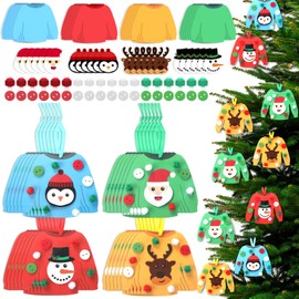 Syhood 24 Set Ugly Sweater Crafts Kits for Kids Bulk Christmas Ornament Crafts Winter Sticker Arts Snowman Santa Claus Elk Penguin Sweater Kits for Tree DIY Classroom Activity Party Decor