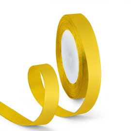 HimBen 5/8 Inch 25 Yards Satin Ribbon Yellow, Solid Color Fabric Ribbon for Gift Wrapping, Wedding, Polyester Gift Ribbon for Birthday Party Decoration, Craft, Hair, Floral, Sewing