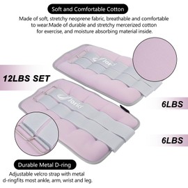 Ankle Weights, Wrist Leg Arm Weights for Women Men Kids with Adjustable Straps, A Pair Of 12LBS(6 LB Each Weight) Strength Training Weighted for Jogging Running Walking Fitness Workout, Light Purple