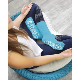 Personal Touch Top of the Line Hospital Non Skid Slipper Socks, Ladies or Men's Colors, 3 Pairs (Teal, X-Large)