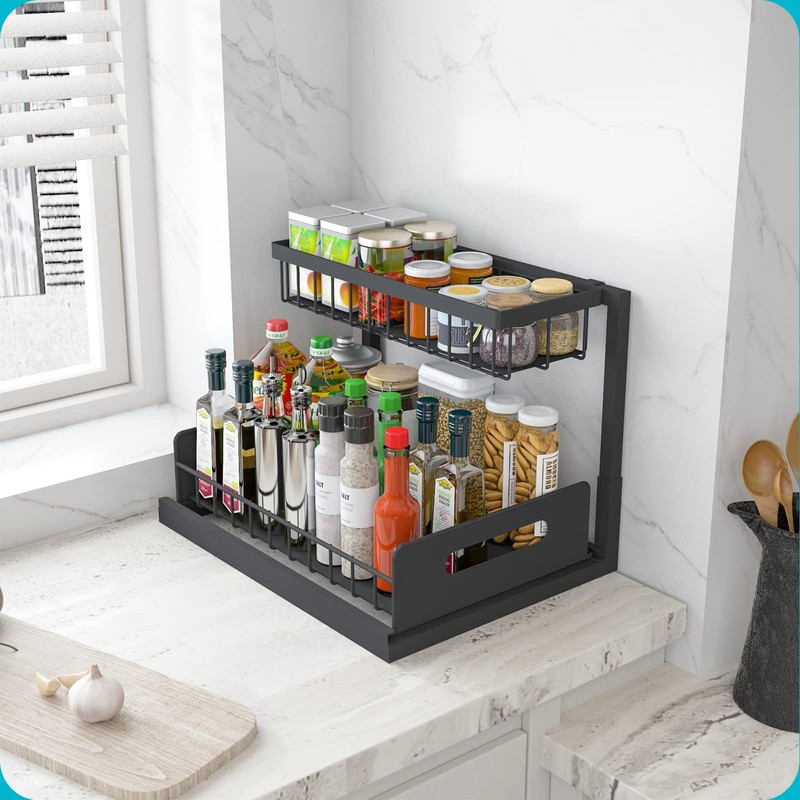 REALINN Under Sink Organizer, Pull Out Cabinet Storage 2 Tier
