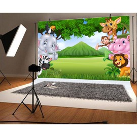 Yeele 7x5ft Jungle Safari Backdrop Photography Background Cartoon Zoo Animals Backdrops Kids Boy Girl Newborn Birthday Baby Shower Party Decoration Photo Booth Shoot Vinyl Studio Props