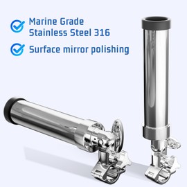 Fishing Rod Holder, 360° Adjustable Clamp Mount Fishing Rod Holder for 1-1/4" Rail Marine Grade Stainless Steel 316 Heavy-Duty Fishing Pole Holder for Boats (1 Pack)