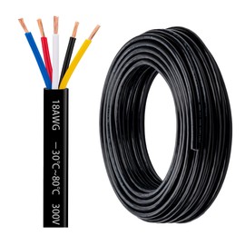 18 Gauge 5 Conductor Electrical Wire 18 AWG 5 Wire Oxygen-Free Copper PVC Stranded 50FT 18/5 Wire for LED Lighting Outdoor Low Voltage Extension Cable, Automotive etc (18AWG-5C, 50FT)