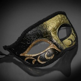 Couple's Masquerade Masks | Feather Masquerade Masks Black/Gold