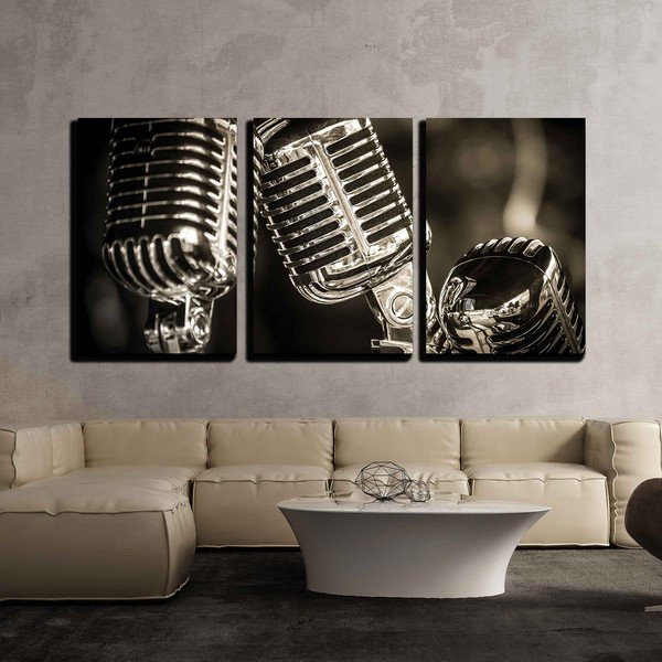 wall26 Canvas Print Wall Art Set Vintage Chrome Studio Microphones Music Instruments Photography Modern Art Contemporary Closeup Relax/Calm Cool for Living Room, Bedroom, Office - 16"x24"x3 Panels