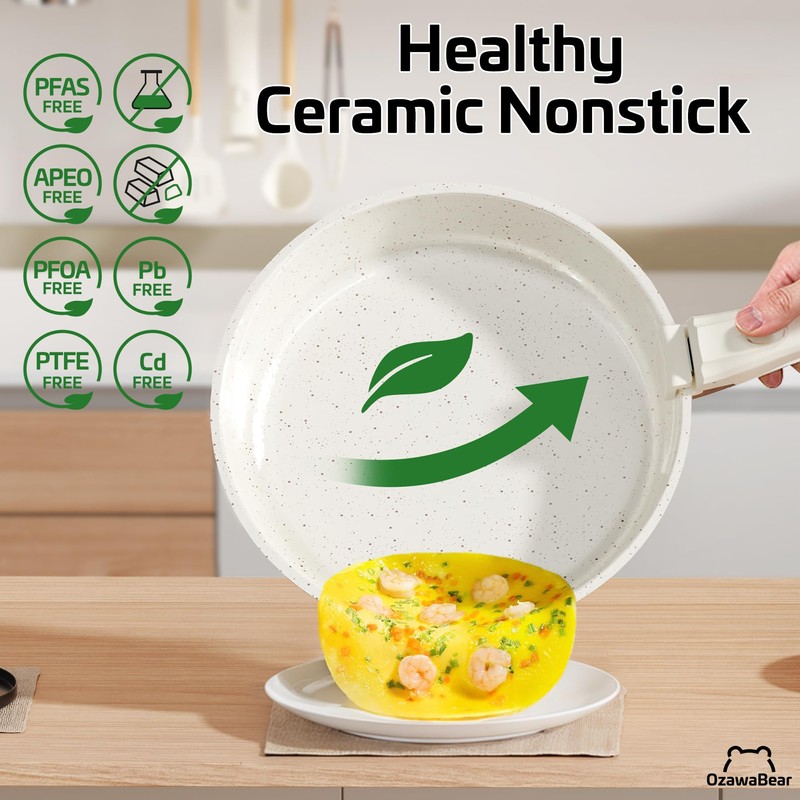 OzawaBear 26 Pcs Pots and Pans Set Non Stick, Ceramic