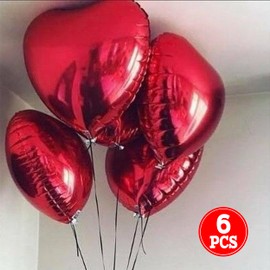 LINAYE 6PCS Heart Shaped Balloons 32 Inches Heart Foil Balloons, Large Red Valentine's Heart Balloons, Huge Heart Shape Balloons for Valentines Day Anniversary Wedding Valentines Decorations Decor