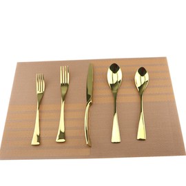 Uniturcky Gold - Juego de cubiertos de acero inoxidable 18/10 - Elegante juego de utensilios de comer para 1 persona - Cuchillo de cena, tenedor, cuchara de sopa, cuchara de té - Peso y tamaño ideales, para uso diario o vacaciones