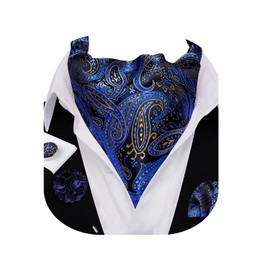 Barry.Wang Men's Ascot Paisley Floral Cravats Tie Lapel Pin Pocket Square Cufflinks 4PC Wedding Business Party Casual for Men
