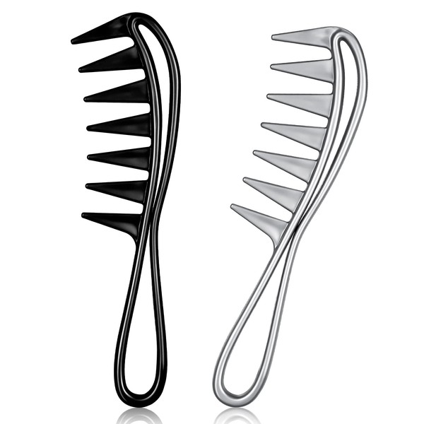 Fuyamp 2 Packs Wide Tooth Shark Combs, Salon Large Teeth Shark Combs Curly Hair Salon Barber Comb, Afro Comb Curl Comb Hairstyle Comb Salon Hairdressing Comb for Hair Styling Tool (Black *2)