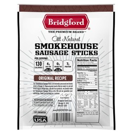 Bridgford Smokehouse Sausage Sticks Original 5 oz Pack of 2 - Made with Beef and Pork - Gluten Free High Protein Summer Sausage Beef Snack - Smoked, Savory, and Ready-to-Eat for Any Adventure