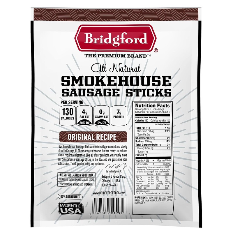 Bridgford Smokehouse Sausage Sticks Original 5 oz Pack of 2