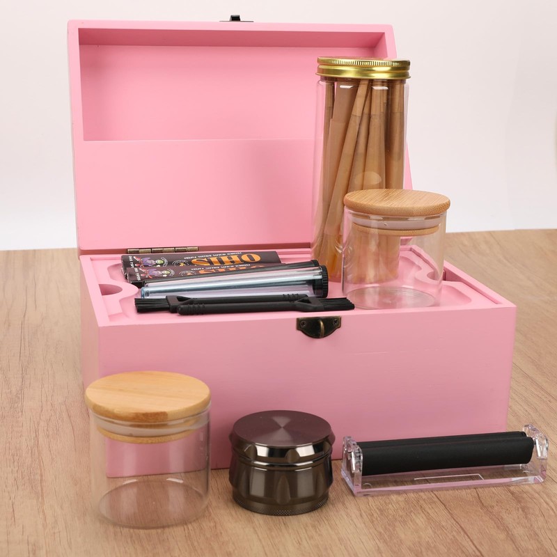 Coozyupper Large Bamboo Storage Box with Removable Tray Kit -