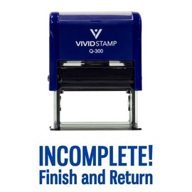 Incomplete Finish and Return Teacher Self Inking Rubber Stamp (Blue Ink) - Large 2 Pack