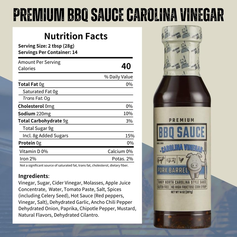 Pork Barrel Carolina Vinegar BBQ Competition Sauce, Tangy Nouth Carolina