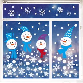 JarThenaAMCS 9 Sheet Winter Window Clings Funny Christmas Snowman Snowflake Reusable Window Decals for Xmas Party Home Glass Decor