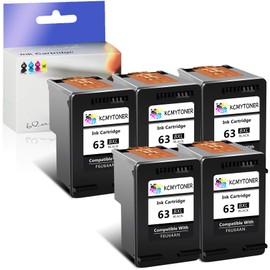 KCMYTONER 63XL Black Ink Cartridges Replacement for HP Ink 63 XL Officejet 3830 4650 4655 4520 5258 5255 5200 Envy 4510 4517 4520 DeskJet 1110 3630 2130 2133 Printer, 5 Pack Black