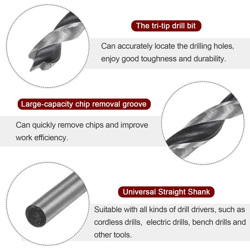 sourcing map 5pcs Brad Point Drill Bits 3mm Precise Cutting