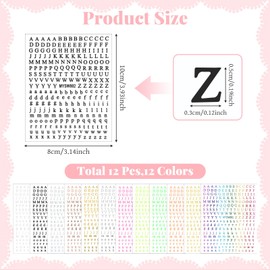 LXUEJIE 12 Sheets Letters Nail Art Stickers, 12 Colors English Alphabet Nail Decals Glitter 3D Self-Adhesive Nail Sticker Nail Art Decoration Accessories for Women DIY Nail Decoration