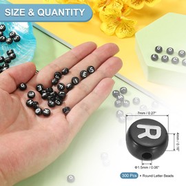 PATIKIL Round Letter Beads, 300 Pcs Letter R Acrylic Alphabet Black Beads White Letters for Jewelry Making Bracelets Making Necklaces DIY, White