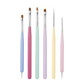 FineGood Gel Nail Brush Set 6 Pcs Easy Beginner Self Nail Kit Professional Extra Fine Line Brush Builder Gle Dot Pen Macaron Color