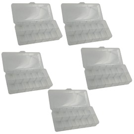 5 Pack Utility Component Storage Box for Holding Small Parts - Removable Dividers, 2 to 12 Divisions - Durable Clear Polypropylene by Electronix Express