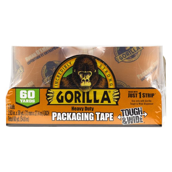 Gorilla Gorilla Tough & Wide Packing Tape, Clear Tape, 2.83"