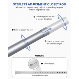 Supforce Closet Rods for Hanging Clothes, 17 to 39 Inches Stepless Adjustable Metal Closet Rod, 1.4 Inches Heavy Duty Clothes Hanging Rod for Closet Wardrobes Laundry RV, Silver