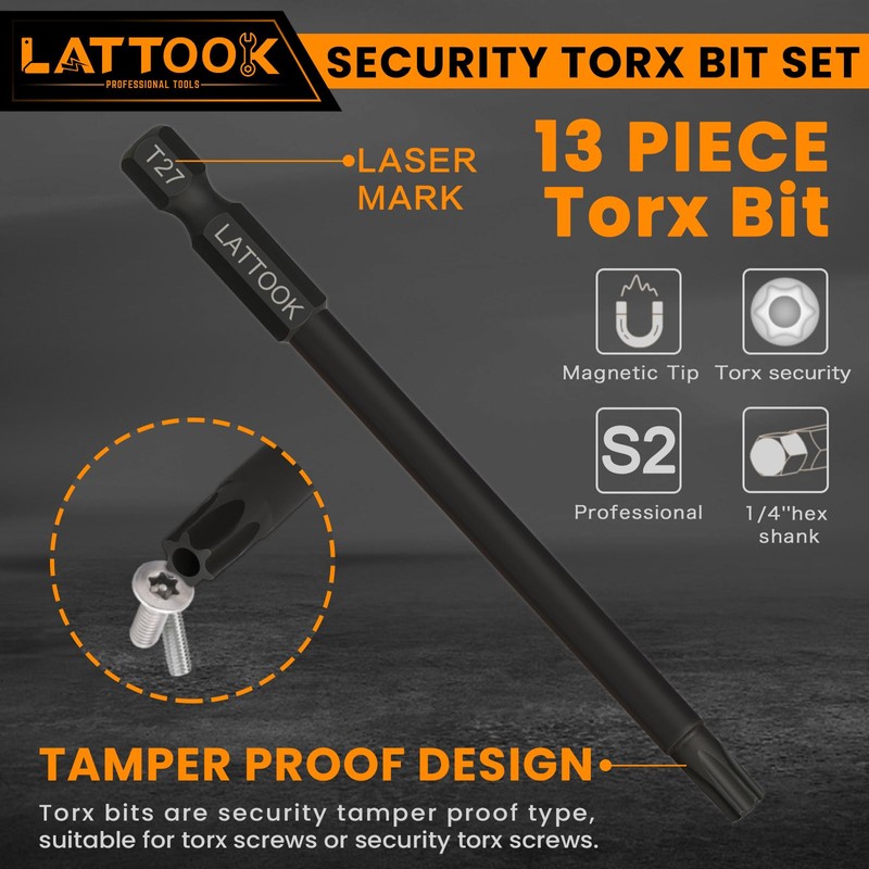Torx Bit Set, LATTOOK 13-Piece Security Tamper Proof Torx Star