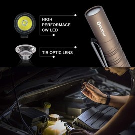 OLIGHT I3T EOS EDC Mini Pocket Flashlight Dual Output Keyring Torch Max 180 Lumens Max 16H Max 60M LED Torch for Travel, Hiking, Inspection (Desert Tan)