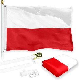 UD_G128 Combo Pack: 6 Feet Tangle Free Spinning Flagpole (White) Poland Polish Flag 3x5 ft Printed 150D Brass Grommets (Flag Inc