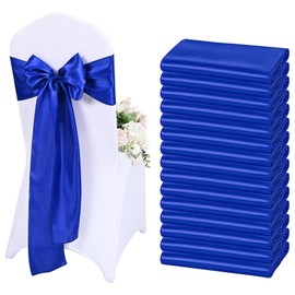 Lykoow 60 Pcs Satin Chair Sashes Royal Blue Satin Chair Sashes Chair Decorative for Wedding Reception Party Hotel Home Kitchen Decoration(Royal Blue)