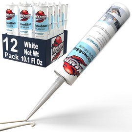 Kraken Bond Premium Kitchen and Bathroom Silicone Caulk White - (12x10.1 fl.oz) RTV White Caulking Silicone Waterproof for Kitchen, Bathroom, Shower, Sink, Anti Shrink 100% Silicone Caulking | 12 Pack