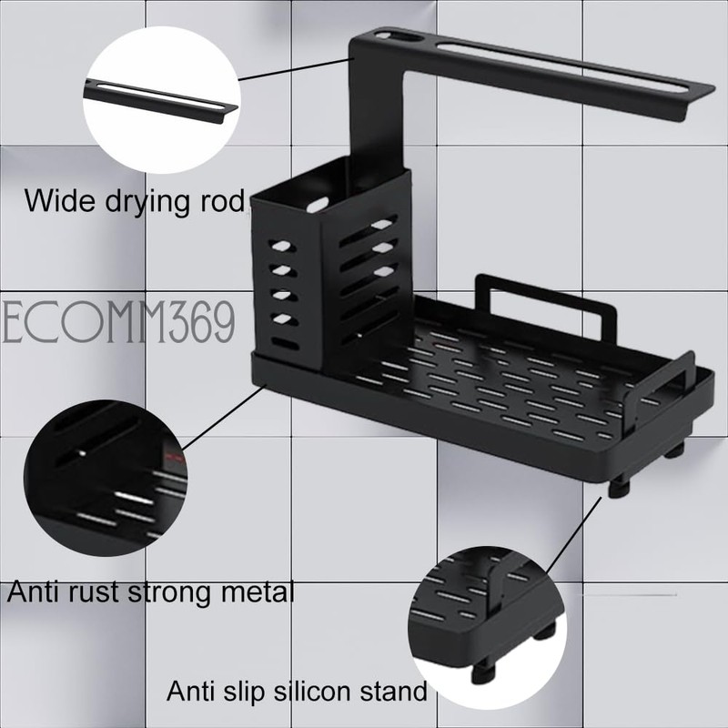 ECOMM369 Modern Minimalist Black Stainless Steel Kitchen Sink Caddy Organiser,