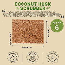 BeMind Coconut Scrubber(6) - Natural Dish Scrubber | Eco Friendly & Non-Scratch Coconut Husk Scouring Pad