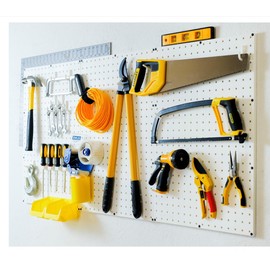 WallPeg Pegboard Tool Organizer with Flex-Lock Peg Hooks PK 24242 W - Organizes Tools - Crafts - Mounted Sixe 48" x 24" - Pegboard Panels - Garage Wall Storage