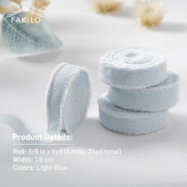 FAKILO Natural Rustic Cotton Ribbon with Frayed Edge, Light Blue 100% Cotton Ribbon 5/8"x 24yds for Vintage Wedding Bouquets,Invitations,Baby Shower,Gift Wrapping,DIY Crafts,Home Decor
