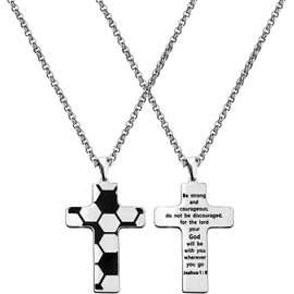 Tobubbmole Joshua 1 9 Be Strong Soccer Cross Necklace Christian Sport Jewelry for Men (soccer necklace S)