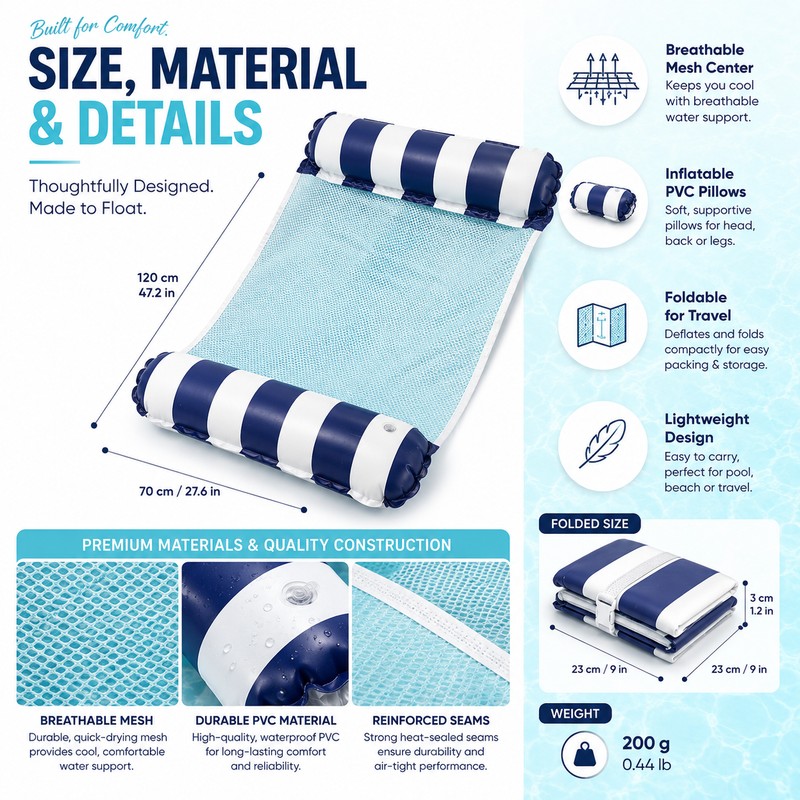 4-in-1 Inflatable Pool Hammock Float for Adults – Foldable Water