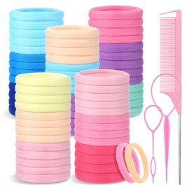 aurorayer Pack of 100 Girls Hair Bobbles, 4.3 cm Large Seamless Colourful Elastic Hair Bobbles for Women with Comb for Girls, Women's Hair