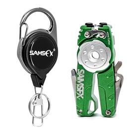 SAMSFX Fishing Tungsten Line Cutter with Zinger Retractors, Fishing Pliers Cutters, Knot Tying Tool, Hook Eye Cleaner, Hook Sharpener (Green)
