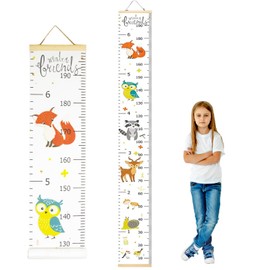 SYCARON Growth Chart Kids, Nursery Height Charts Canvas Wall Ruler Removable Height Measure Chart Hanging Measuring Ruler Wall Decal with Hook for Nursery Bedroom Wall Decor - Animal
