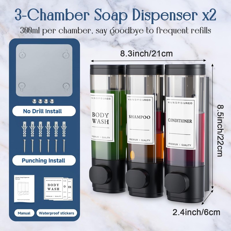 e esscopro 2 Sets Shower Soap Dispenser 3 Chamber No